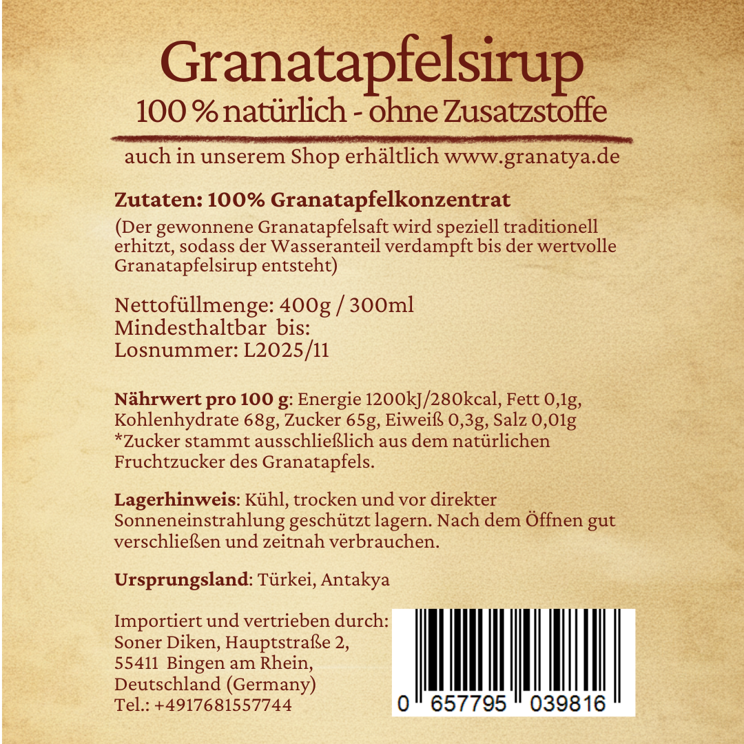 Granatya® - 100% Granatapfelsirup 400g/300ml